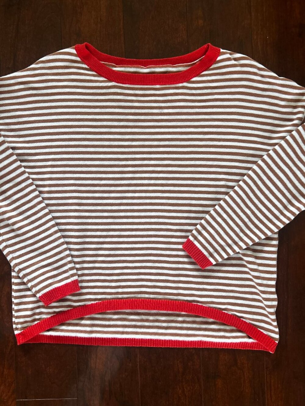 Brown Striped Sweater with Red Orange Trim Oversized Size Medium